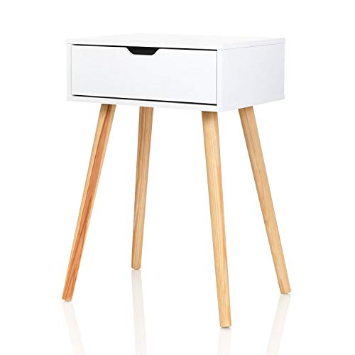 Furniture For Friends Möbelfreude Nachtkonsole Tjark Nachttisch mit Schublade | weiß mit Holzfüßen | 40 x 30 x 60 cm