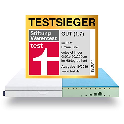 EMMA One Matratze TESTSIEGER Stiftung Warentest 10/2019 - Liegegefühl Hart - 90x200 cm, 7 Zonen Matratze Visco-Schaum - atmungsaktiv - Öko Tex Zertifiziert - Entwickelt in Deutschland