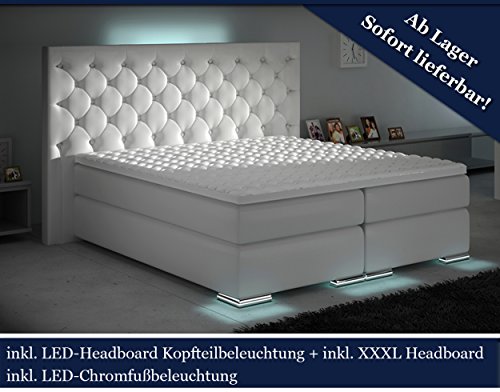 HG Royal XXXL Boxspringbett Designer Boxspring Bett LED Chesterfield (Weiß, 180x200)