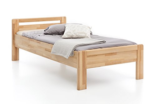 WOODLIVE DESIGN BY NATURE Massivholz-Bett aus Kernbuche, als Seniorenbett geeignet, in Komforthöhe, geöltes Einzel- und Komfortbett mit Kopfteil (100 x 200 cm)