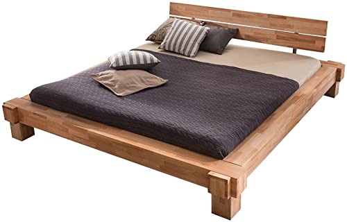 Massivholz-Bett Luna 140 x 200 cm aus Kernbuche, Balkenbett, massives Holzbett als Doppel- und Komfortbett verwendbar, 1 Bett á 140 x 200 cm