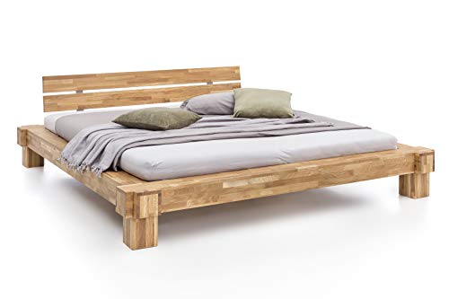 WOODLIVE DESIGN BY NATURE Massivholz-Bett Kavas aus Wildeiche, Balkenbett, massives Holzbett als Doppel- und Komfortbett verwendbar (140 x 200 cm)