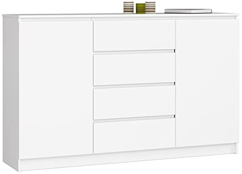 AKORD Kommode K 160 cm | 4 Schubladen und 2 Türen | für Wohnzimmer Schlafzimmer Schrank Wohnzimmer | Modernes Funktionelles Design | Schichtstoffplatte 16mm | Farbe Weiß