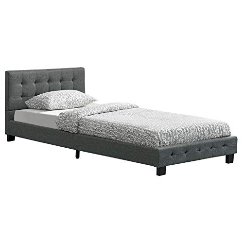 Juskys Polsterbett Manresa 90 x 200 cm — Bett mit Lattenrost, Matratze und Kopfteil — Komplett-Set - Zeitloses modernes Design, Grau