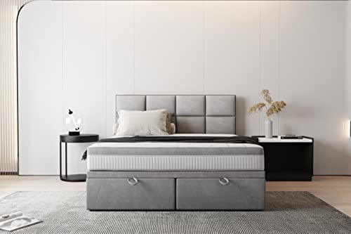 Tropea Boxsprinbett Doppelbett mit Bettkasten und Matratze (180 x 200 cm, Grau)