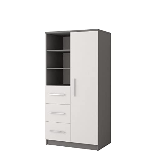 Schrankregal 80 x 160 x 40 cm Grau-Weiß mit silbernen Griffen Colour Serie Polini